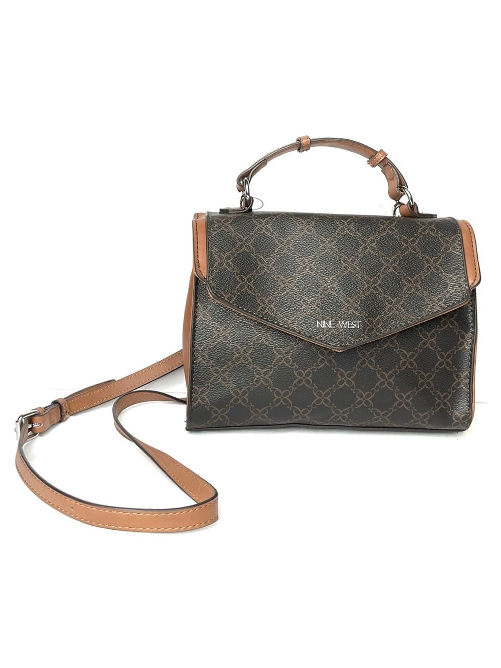 Nine West Brown & Tan Monogram Crossbody Satchel